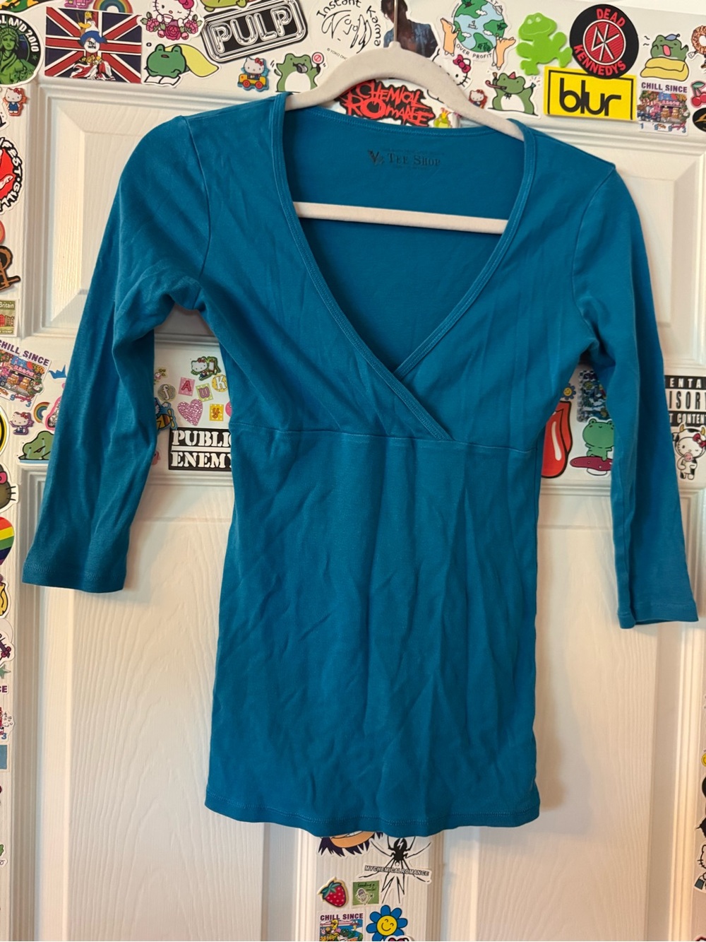 Women's Teal V-Neck 3/4 Sleeve Top